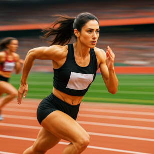 Frau beim Sprint im Stadion