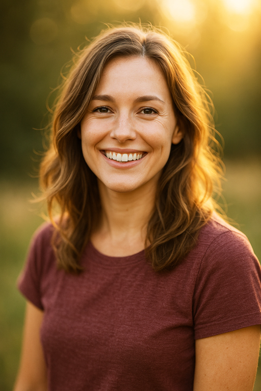 Outdoor-Portrait mit Abendlicht – Frau mit natürlichem Lächeln