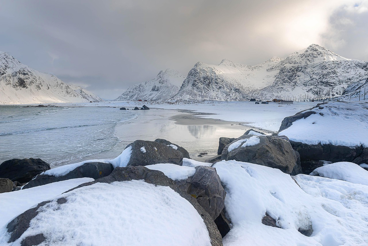 Lofoten Landschaft im Winter mit Schnee